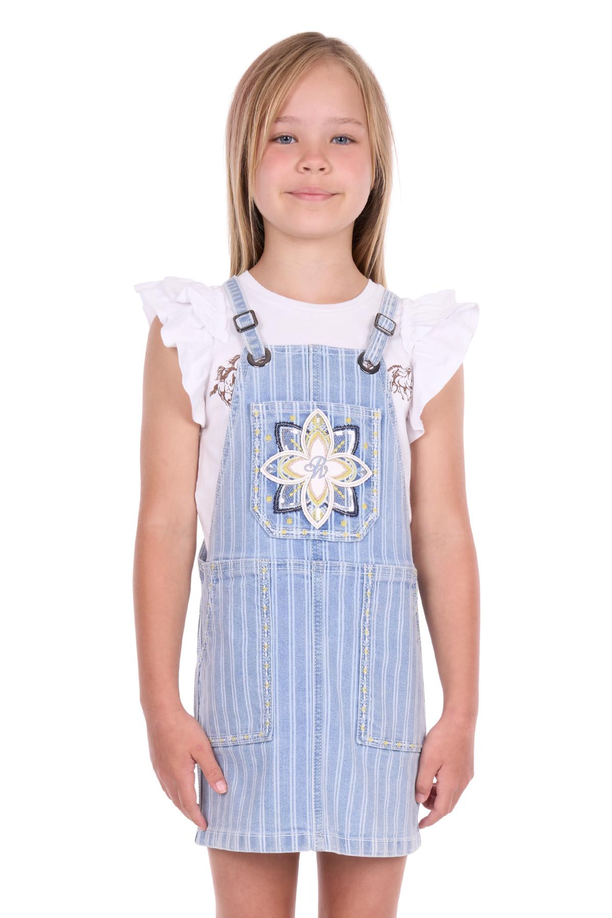 Girl’s Freya Stripe Denim Pinafore Dress