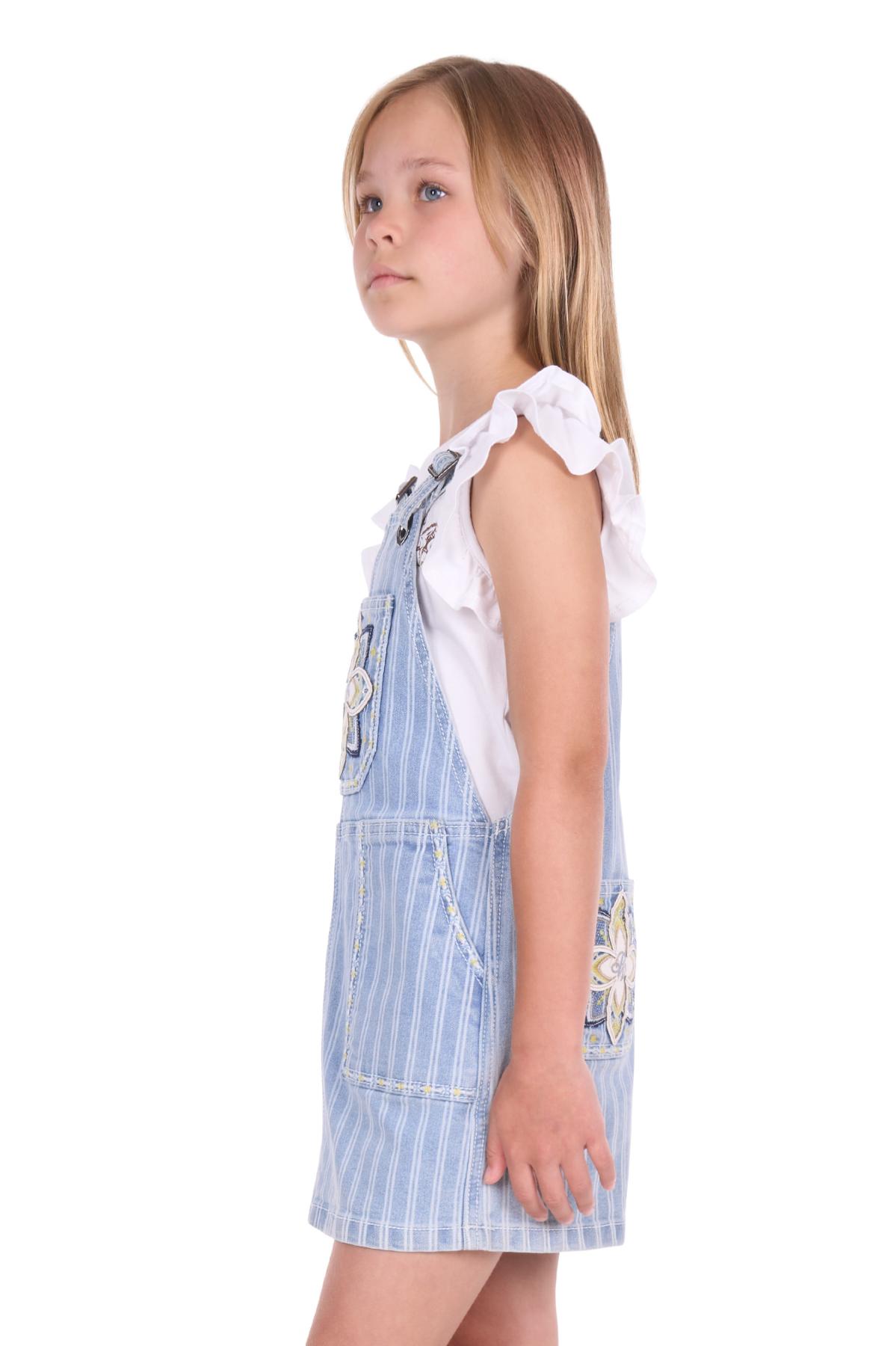Girl’s Freya Stripe Denim Pinafore Dress
