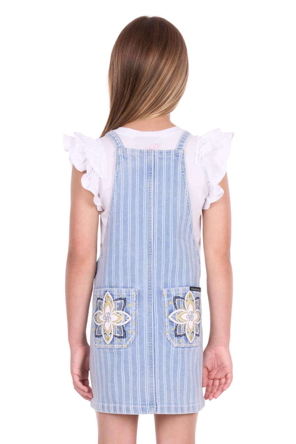 Girl’s Freya Stripe Denim Pinafore Dress
