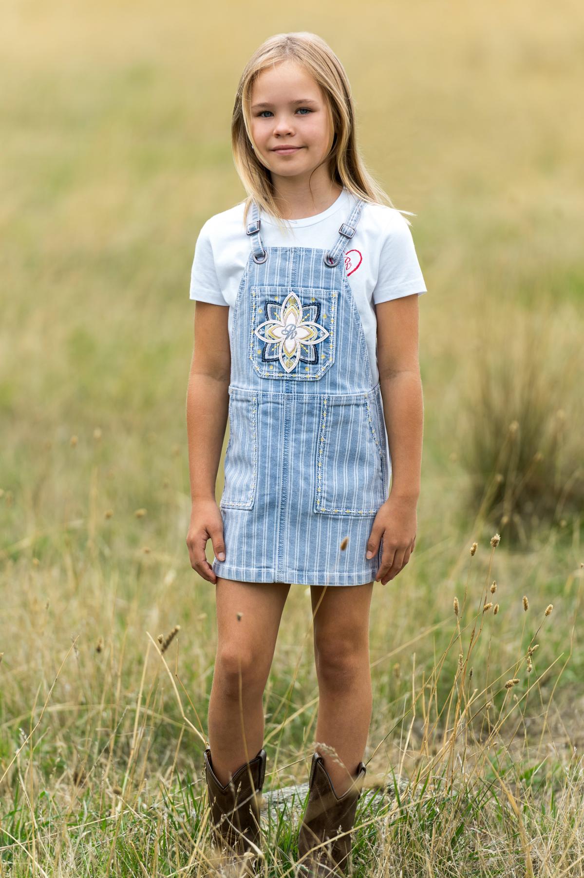 Girl’s Freya Stripe Denim Pinafore Dress