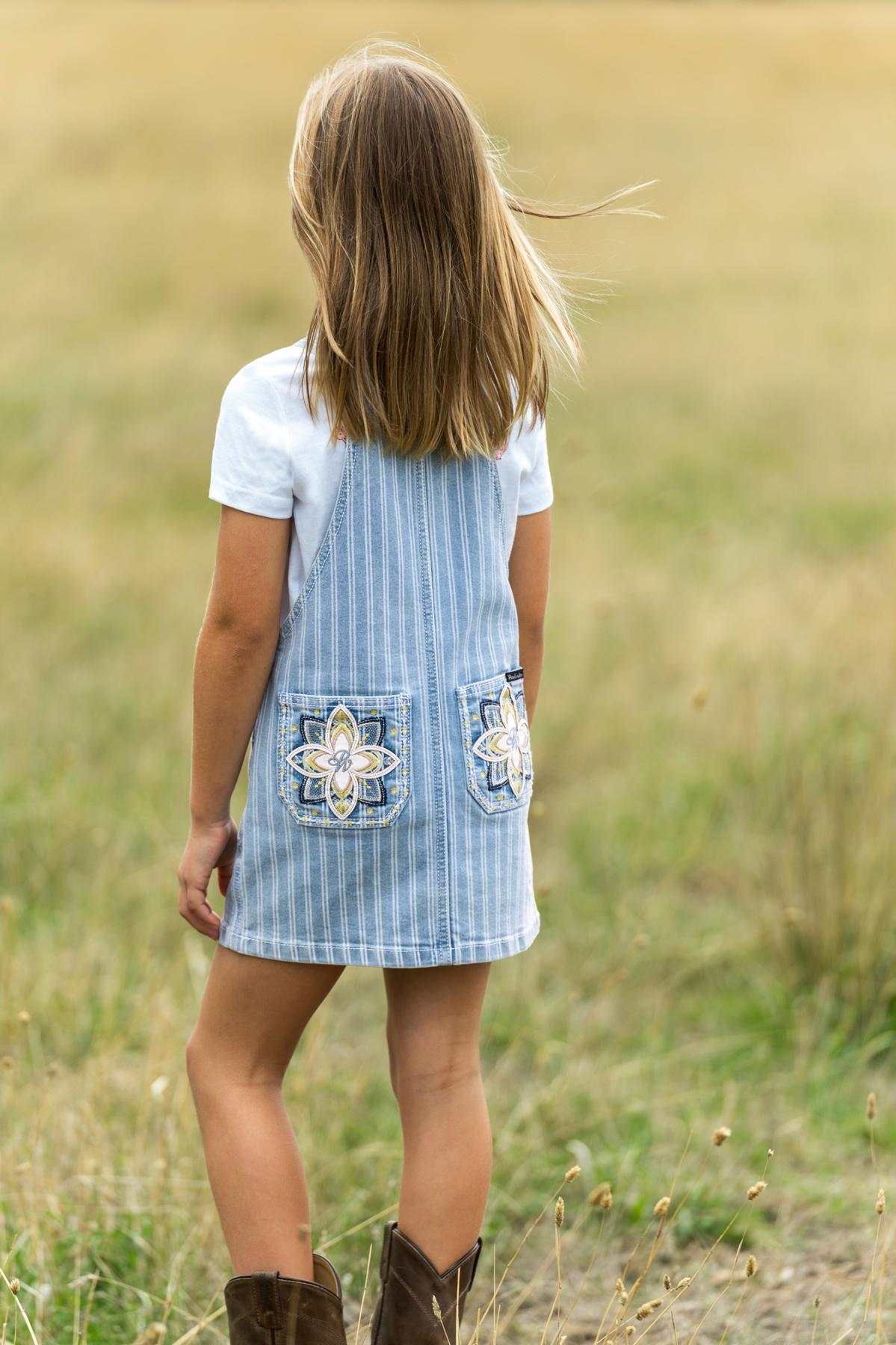Girl’s Freya Stripe Denim Pinafore Dress