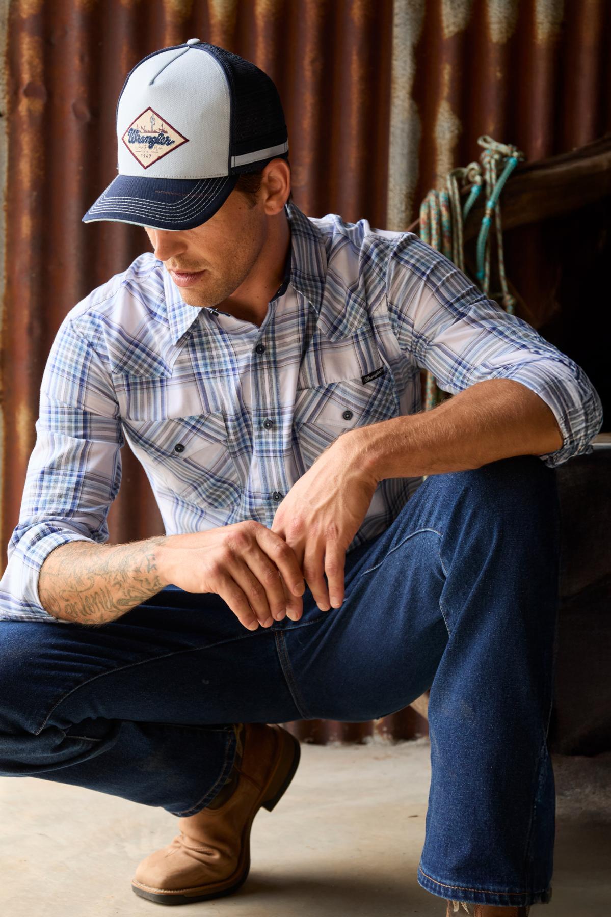 Men’s Eric Check Western Button Down Long Sleeve Shirt