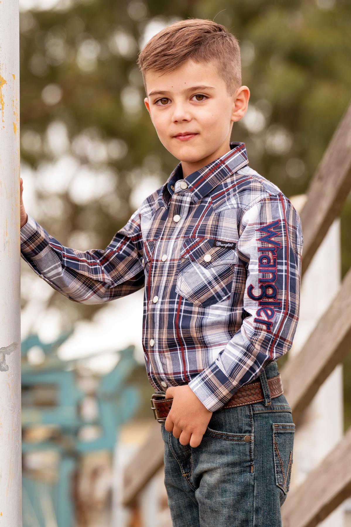 Boy’s Shaun Check Logo Western Long Sleeve Shirt