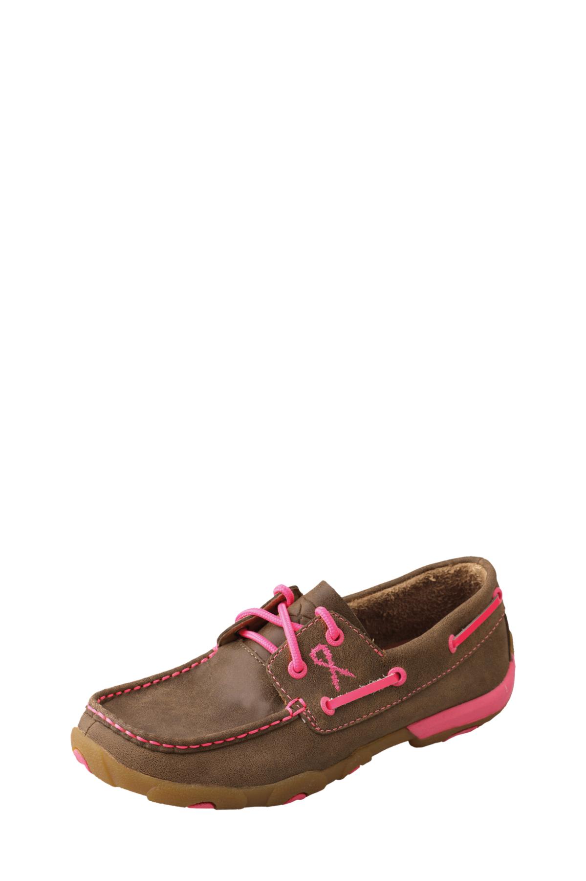 Womens Pink Ribbon Mocs Lace Up