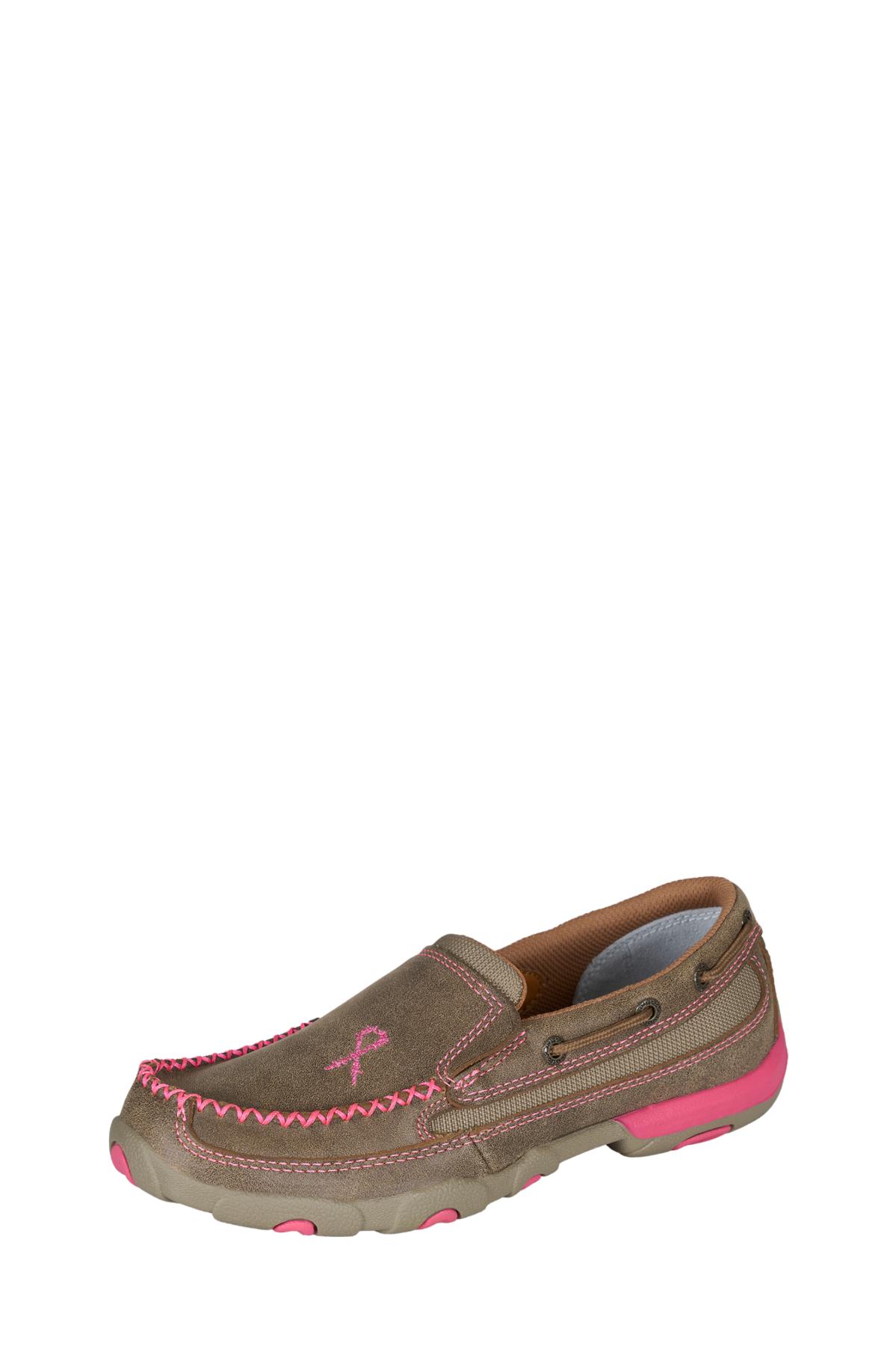 Womens Pink Ribbon Mocs Boat Slip On