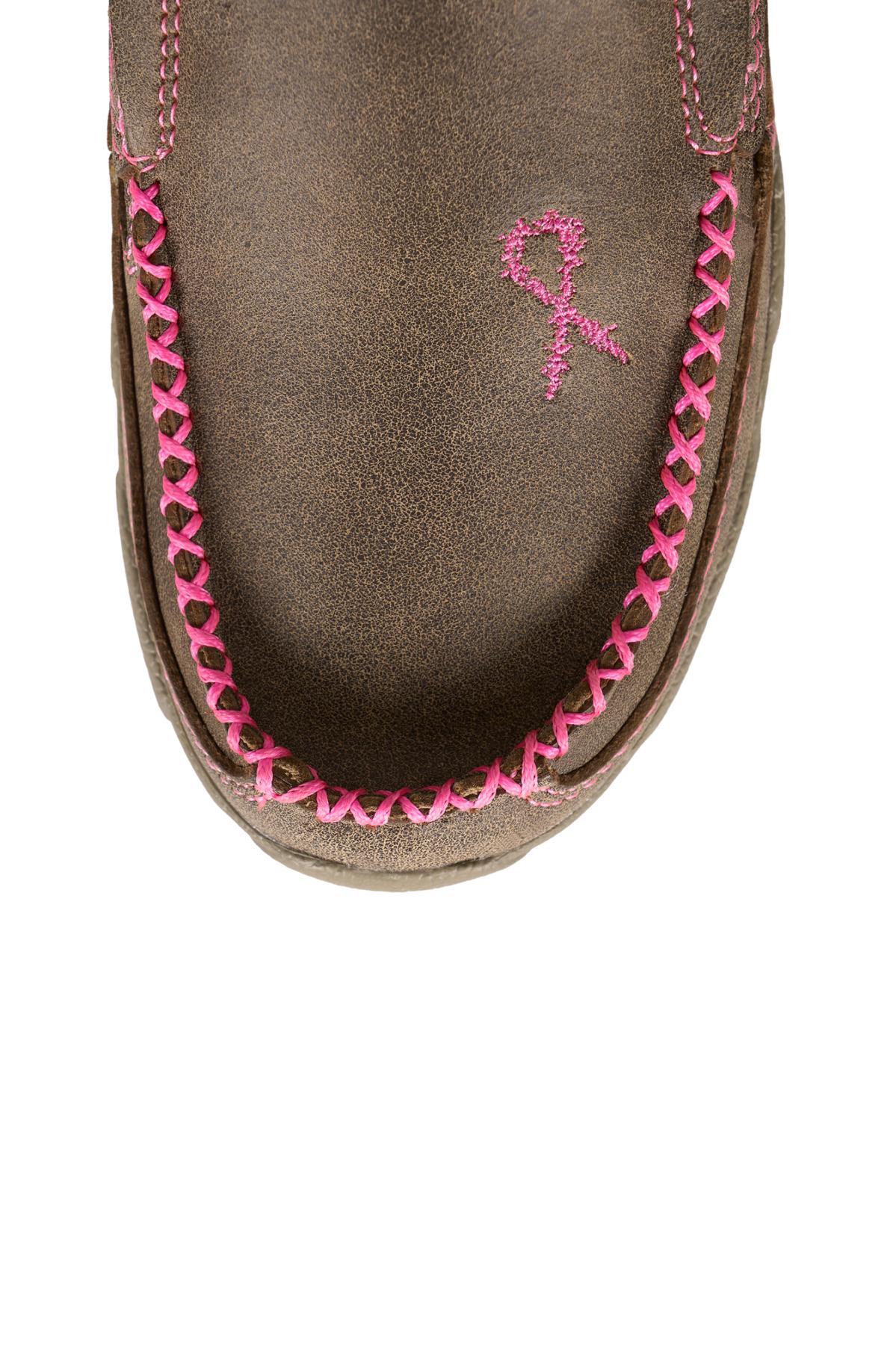 Womens Pink Ribbon Mocs Boat Slip On