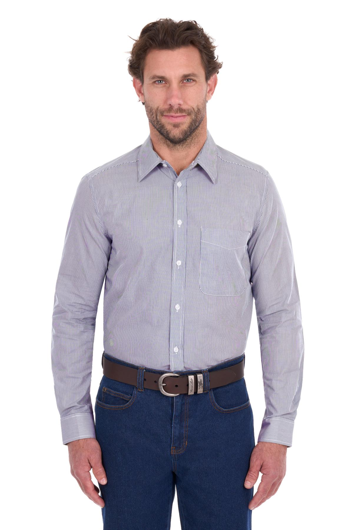 Men's Ash Stripe 1 Pocket Long Sleeve Shirt