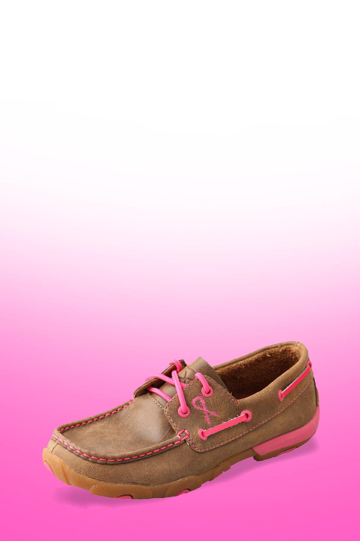 Womens Pink Ribbon Mocs Lace Up